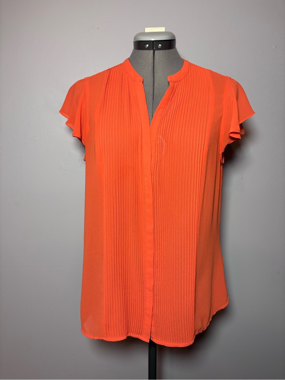 H&M Bright Orange Pintuck Flutter Sleeve Blouse - size 12